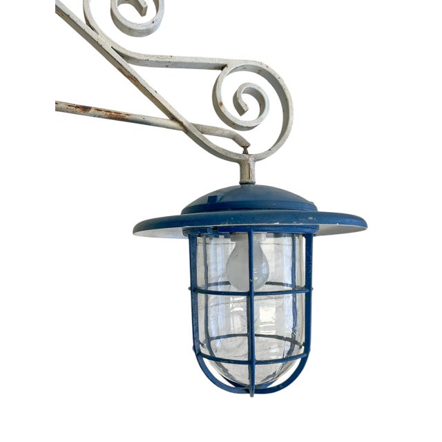 Metal Caged Outdoor Wall Lantern Light with Scroll Bracket, 1960s For Sale - Image 7 of 12