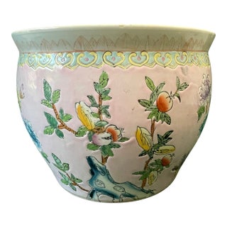 Vintage Hand Painted Chinese Porcelain Chinoiserie Koi Fish Bowl For Sale