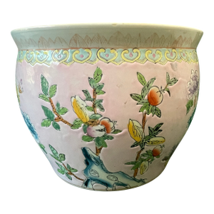 Vintage Hand Painted Chinese Porcelain Chinoiserie Koi Fish Bowl