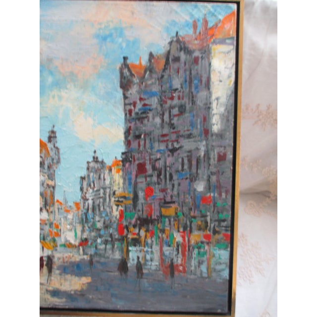 1969 "Paris City Scene" Modernist Cityscape Oil Painting on Canvas, Framed For Sale - Image 4 of 11