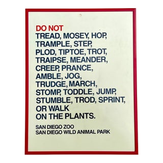 Late 20th Century San Diego Zoo Sign - Plant Protection With Graphic Typography For Sale