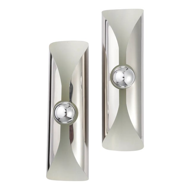 Cylindrical Chrome Wall Lamp attributed to Staff Leuchten, Germany, 1970s, Set of 2 For Sale