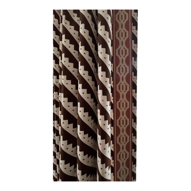 Schumacher “Zeppelin” Drapery Panels in Brown With Samuel & Sons Trim For Sale
