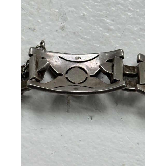 1920s Art Deco 935 Silver Panel Bracelet With Marquise Style Glass Stones For Sale - Image 13 of 13