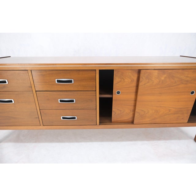 Drexel Walnut Mid Century Modern Long Credenza Sliding Doors 5 Drawer File For Sale - Image 10 of 11