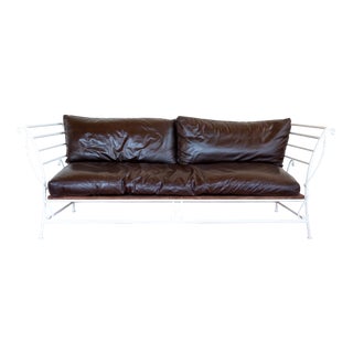 French Sofa in Wrought Iron with Leather Cushions, 1955 For Sale