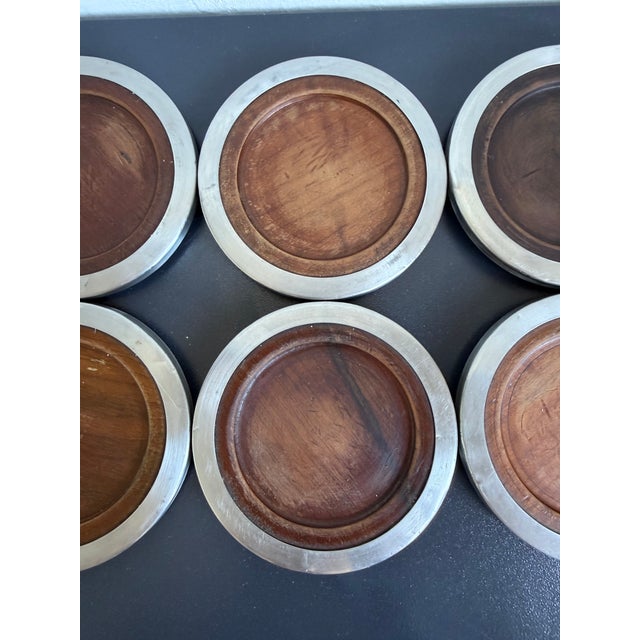 Brown Jean Dobré Jacaranda and Stainless Steel Coasters for Tropic-Art - Set of Six For Sale - Image 8 of 12