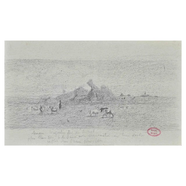 Paul Huet, Landscape, Pencil Drawing, 19th Century For Sale