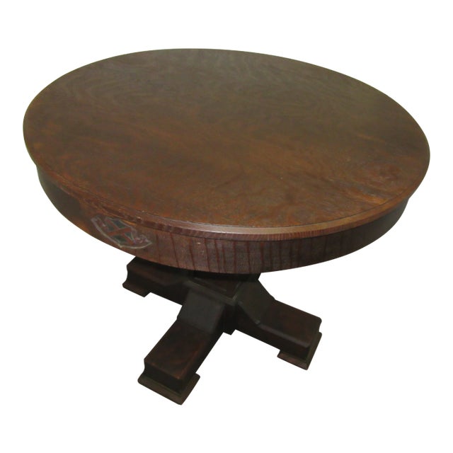 Antique Arts and Crafts Quarter Sawn Oak Round Lamp Table For Sale