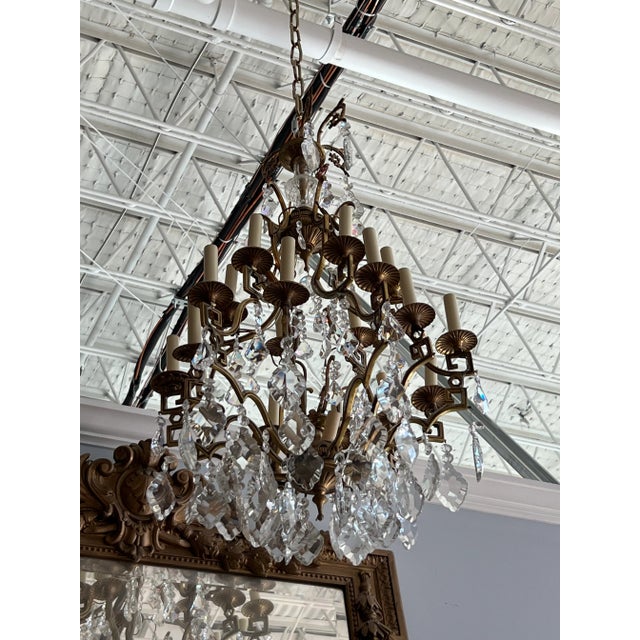1970s Large Greek Key Brass Chandelier For Sale - Image 4 of 8