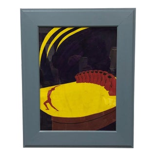 1960s Abstract Original Acrylic Painting on Paper, Framed For Sale