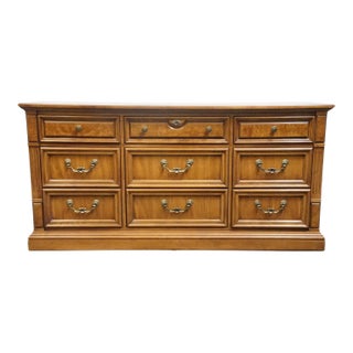 Thomasville Furniture Serenade Collection Burled Walnut Italian Neoclassical Tuscan Style 66" Triple Dresser 21211-130 For Sale