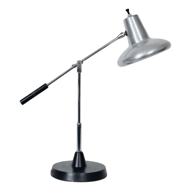Articulating Chrome & Black Enamel Desk Lamp with Aluminum Shade, Circa 1960's For Sale