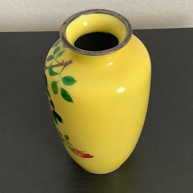 Asian Yellow Cloisonne Enamel Rose Metal Vase For Sale - Image 9 of 13