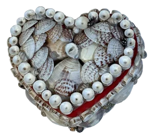 Antique Sea Shell Sailors Valentines Heart Shape Ring Box