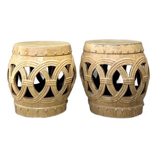 Vintage Glazed Ceramic Rings Low Stools - A Pair For Sale