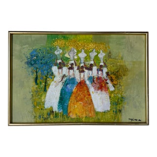 1980's Vintage African Women’s Traditional Still Life Oil Painting on Canvas – Framed For Sale