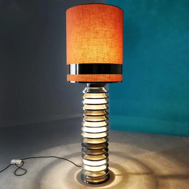 Chrome Floor Lamp with Fabric Lampshade from Star Leuchten, 1970s, in Very Good conditions. Designed 1970 to 1979 This...