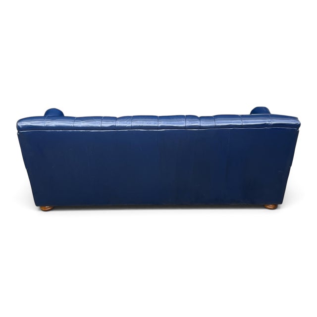 Navy Blue 1960s Hollywood Regency Navy Blue Button-Tufted Leather Sofa For Sale - Image 8 of 13