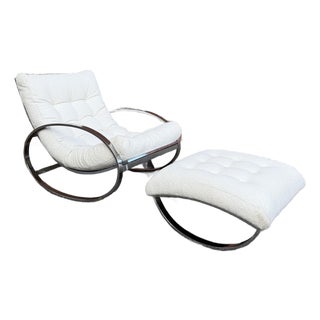 Vintage “Ellipse” Rocking Lounge Chair and Ottoman, Attributed to Renato Zevi for Selig 1970s For Sale