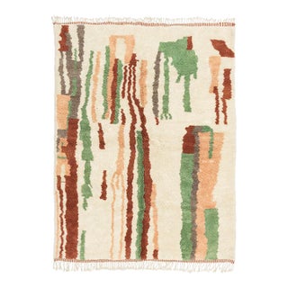 Vertical Streak Abstract Hand-Knotted Moroccan Wool Rug | 10'0" X 7'7" | One of a Kind For Sale