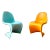 Mid-Century Modern Panton Junior Kids Chairs by Verner Panton Vitra, Turquoise + Orange - a Pair For Sale