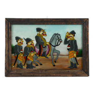 Framed Punakawan Reverse Painting Glass Military Salute