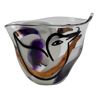 Late 20th Century Ulrica Hydman Vallien for Kosta Boda Vintage Dove Decorative Art Glass Bowl For Sale