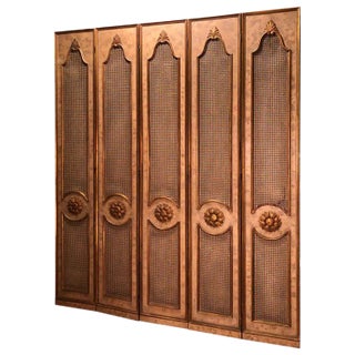 1950s French Five-Paneled Gilt Folding Screen For Sale