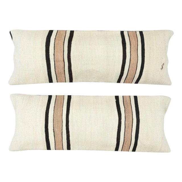 12"x35" SET OF 2 - Handmade Kilim Cushion Covers. A pair of Lumbar Pillow Covers For Sale