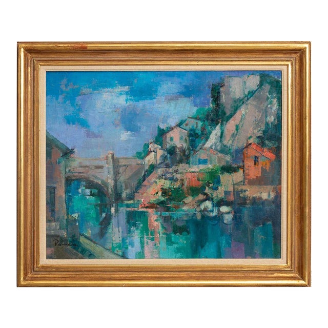 Signed and Framed Oil on Canvas Bridge View For Sale