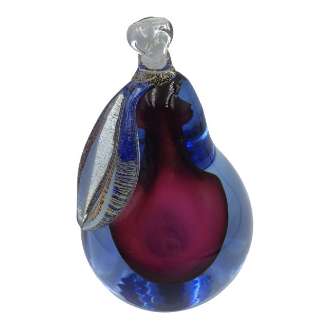 Vintage 1960s Murano Glass Alfredo Barbini Sommerso Pear Paper Weight For Sale