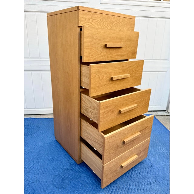 Wood Contemporary Modern Tall Oak Dresser With Lift-Up Mirror For Sale - Image 7 of 12