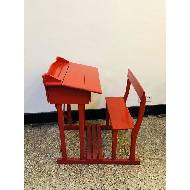 Red Antique French School Desk, 1920s For Sale - Image 8 of 8