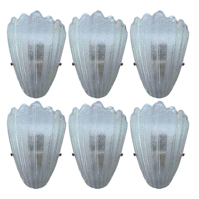 Set of Ten Vintage Italian sconces/wall lights with clear Murano glass shade hand blown with granular texture using...