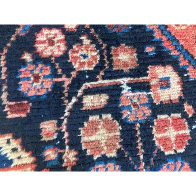Navy Blue Antique Hand-Knotted Turkish Rug, Wool Floral Design, 1940 For Sale - Image 8 of 16