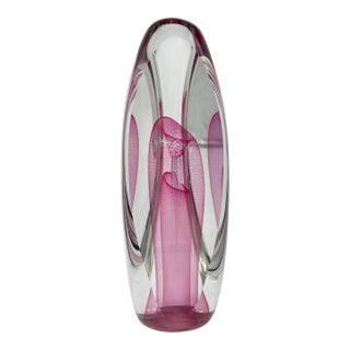 1980s Ed Nesteruk Art Glass, Crystal Pink 11 Inch Sculpture Paperweight For Sale
