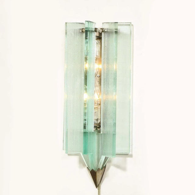 Mid-Century Modern Fontana Arte Style Glass & Nickel Sconce For Sale - Image 4 of 10