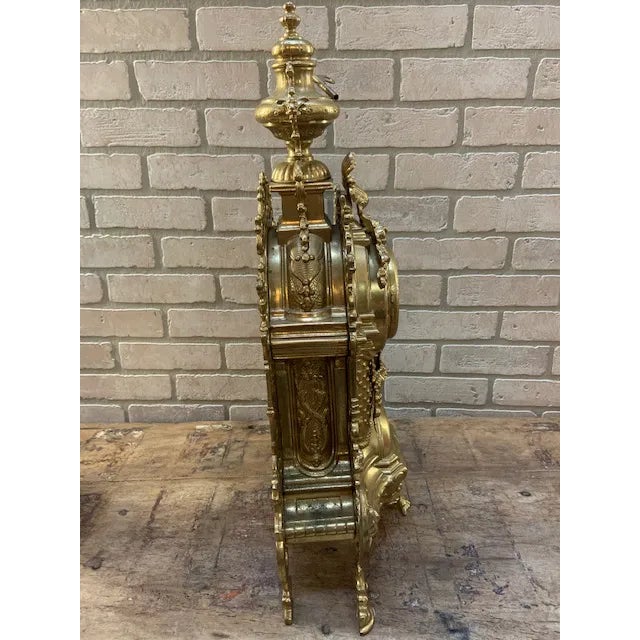 Late 19th Century Antique French Rococo Revival Bronze Garniture Clock Set With Candelabras For Sale - Image 5 of 11
