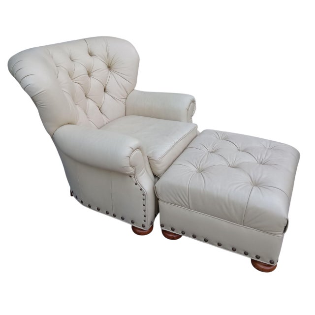 Traditional Timeless American Style and Benchmade Craftsmanship of a Writer's Club Chair and Ottoman. For Sale - Image 3 of 12
