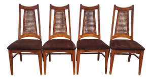 1960s Mid Century Modern Cane Back Dining Chairs - Set of 4