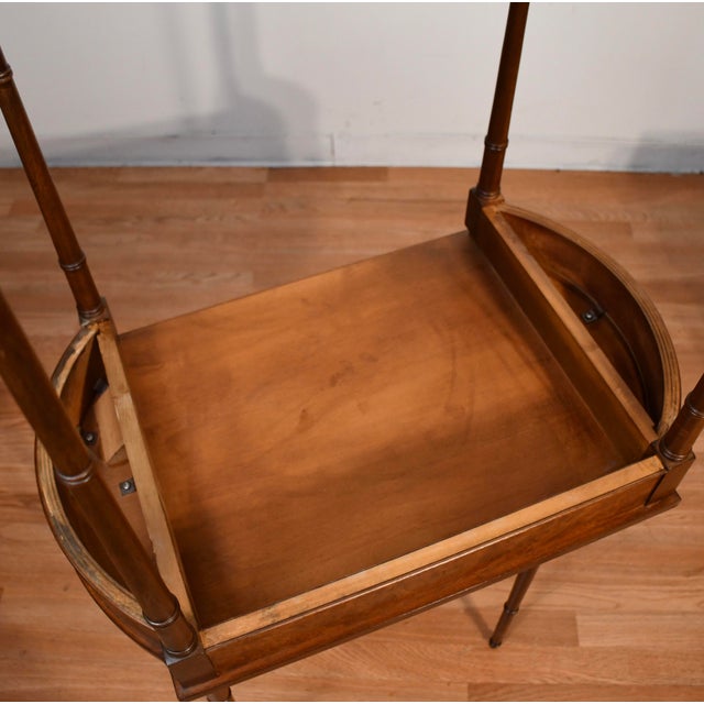 1960s Vintage Baker Furniture English Mahogany Burl Wood Nesting Tables Tiered Set For Sale - Image 9 of 13