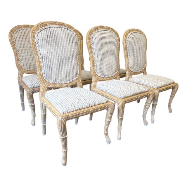 Vintage Regency Serge Roche Style Faux Bois Dining Chairs - Set of 6 For Sale