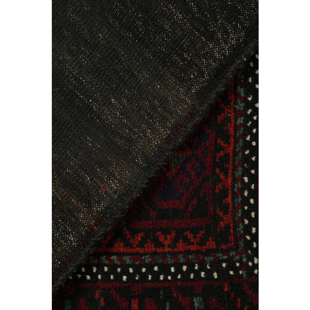 Textile Rug & Kilim’s Baluch Tribal Rug in Burgundy With Teal Blue Geometric Patterns For Sale - Image 7 of 8