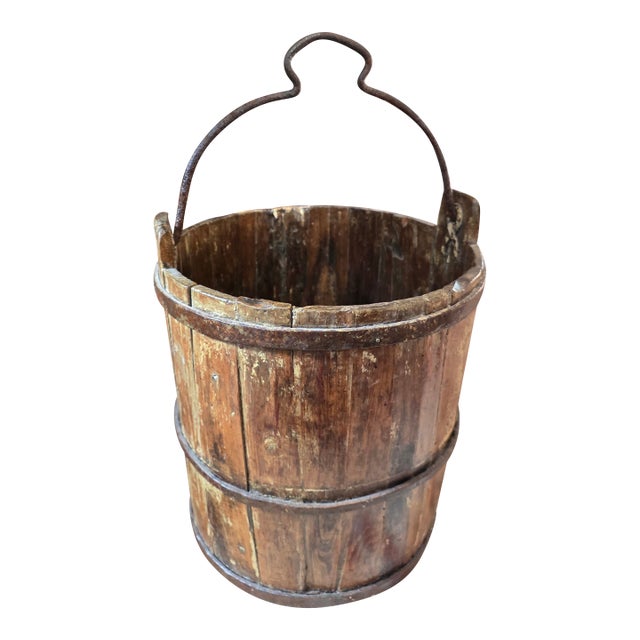 Rustic European Iron Strapped Bucket For Sale