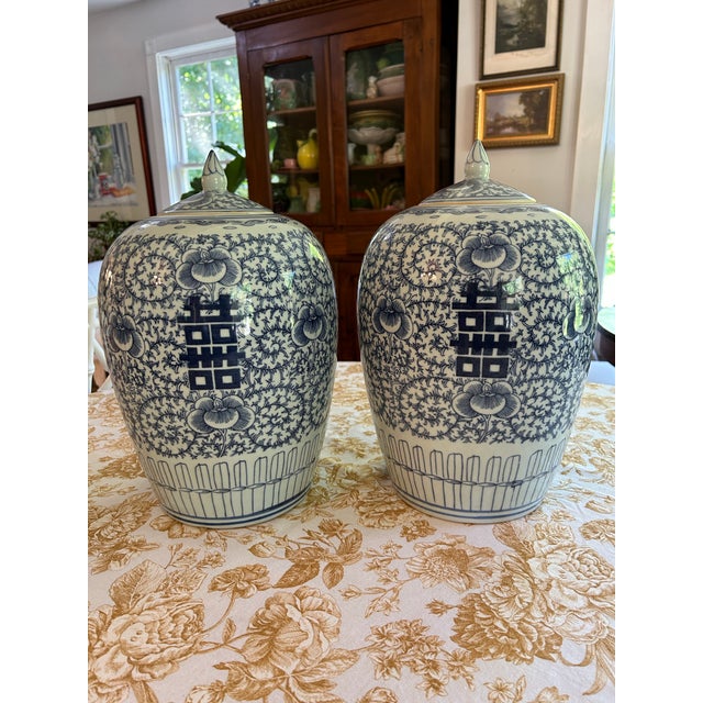 What could be better than a double happiness melon jar? A Pair! These pieces are reproductions and therefore in mint...