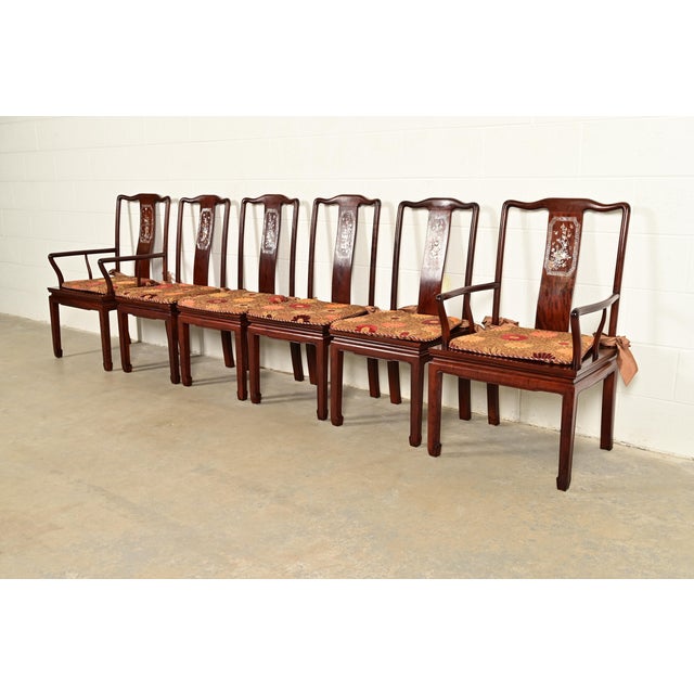 George Zee Antique Chinese Carved Rosewood Dining Chairs With Mother of Pearl Inlay, Circa 1890s For Sale - Image 4 of 15