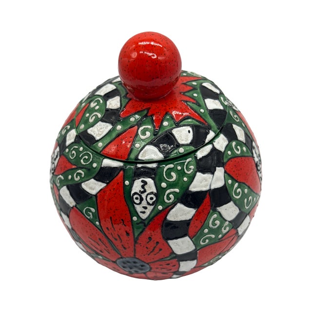 Postmodern 1970s Whimsical Folk Art Lidded Art Pottery Vessel For Sale - Image 3 of 6