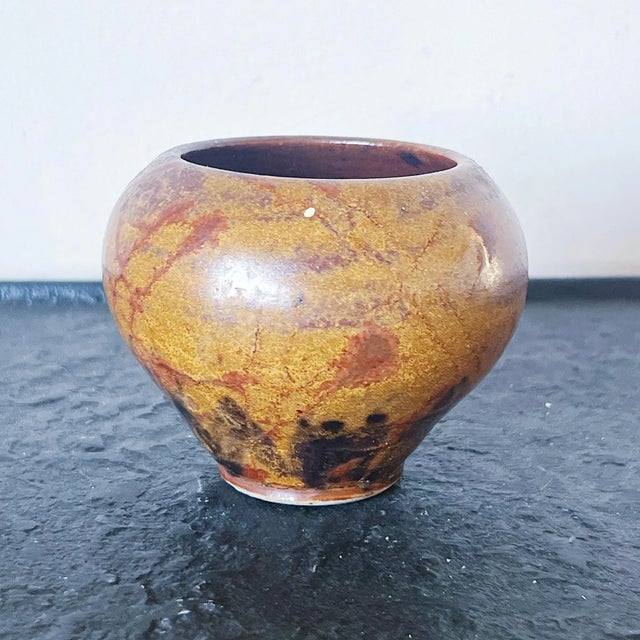 Vintage Hand Thrown Pottery Bowl in Brown, Orange and Amber Glazes, Signed With Arrow For Sale In Los Angeles - Image 6 of 6