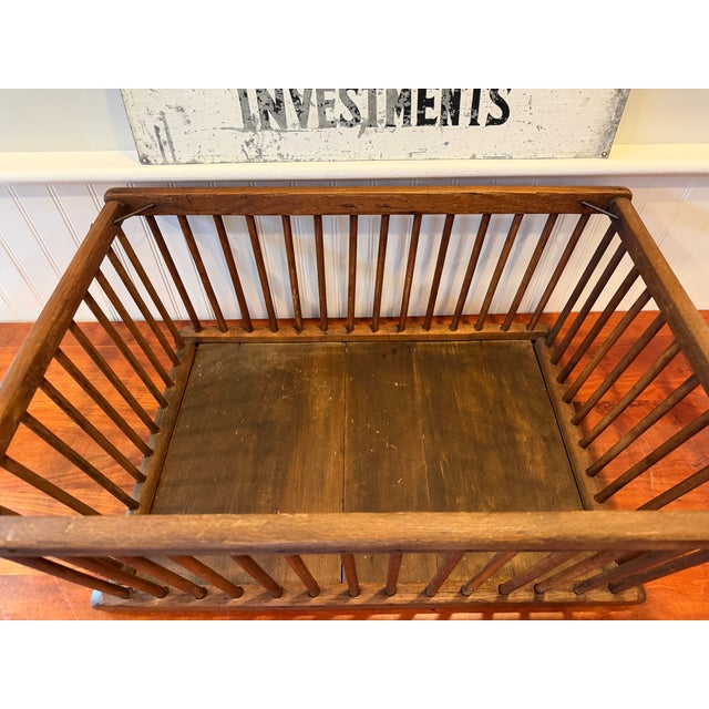Large Antique Oak Slat Market Basket | Primitive General Store Produce Display Crate | Mission Style Farmhouse Storage For Sale - Image 13 of 17
